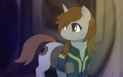 Size: 3840x2400 | Tagged: safe, artist:ronniesponies, derpibooru import, oc, oc only, oc:littlepip, pony, unicorn, fallout equestria, clothes, cutie mark, fanfic, fanfic art, female, horn, mare, solo, vault suit