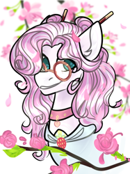 Size: 546x730 | Tagged: safe, artist:kazanzh, derpibooru import, oc, pony, unicorn, bust, clothes, female, flower, glasses, mare, portrait, solo