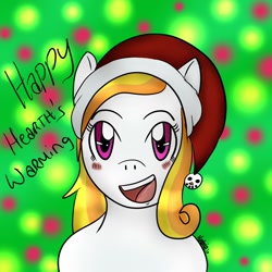 Size: 1000x1000 | Tagged: artist needed, safe, derpibooru import, oc, oc only, oc:storm shield, blushing, christmas, happy hearth's warming, hat, holiday, santa hat, smiling, snowman head, solo