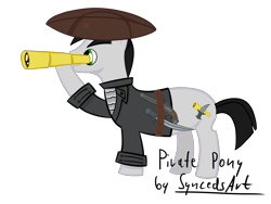 Size: 2592x1944 | Tagged: safe, artist:syncedsart, derpibooru import, oc, oc only, earth pony, pony, digital art, gun, paint tool sai, pirate, simple background, solo, transparent background, weapon