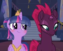 Size: 985x798 | Tagged: safe, artist:sparkledashyt, derpibooru import, tempest shadow, twilight sparkle, twilight sparkle (alicorn), alicorn, pony, my little pony: the movie, base used, blushing, duo, female, lesbian, shipping, tempestlight