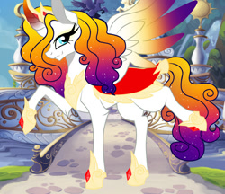 Size: 887x765 | Tagged: safe, artist:owocrystalcatowo, derpibooru import, oc, oc only, oc:flame galaxy, alicorn, pony, alicorn oc, colored wings, colored wingtips, female, gradient mane, gradient wings, mare, multicolored wings, offspring's offspring, parent:oc:bright sun, parent:oc:shy heart, solo