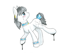 Size: 2338x1700 | Tagged: safe, artist:adostume, derpibooru import, oc, oc only, oc:eve, earth pony, pony, choker, crying, dripping, garter, simple background, solo, tail wrap, traditional art, transparent background