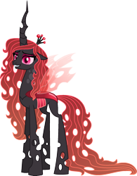 Size: 1355x1741 | Tagged: safe, artist:starryoak, derpibooru import, oc, oc only, oc:queen carnation, changeling, changeling queen, fanfic:the irony of applejack, spoiler:fanfic, changeling queen oc, description is relevant, female, freckles, red changeling, simple background, solo, transparent background