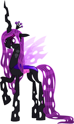 Size: 988x1661 | Tagged: safe, artist:starryoak, derpibooru import, oc, oc only, oc:queen phantasma, changeling, changeling queen, fanfic:the irony of applejack, spoiler:fanfic, changeling queen oc, description is relevant, fangs, female, purple changeling, simple background, solo, transparent background