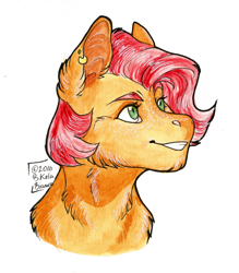 Size: 1280x1460 | Tagged: safe, artist:biakela, derpibooru import, babs seed, pony, bust, ear piercing, earring, female, jewelry, mare, older, older babs seed, piercing, smiling, solo, traditional art, watercolor painting