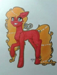 Size: 600x800 | Tagged: safe, artist:adostume, derpibooru import, oc, oc only, pony, chest fluff, grin, key, smiling, solo, traditional art