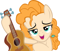 Size: 4912x4158 | Tagged: safe, artist:ironm17, derpibooru import, pear butter, earth pony, pony, absurd resolution, bedroom eyes, guitar, looking at you, open mouth, simple background, solo, transparent background, vector