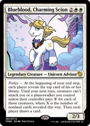 Size: 375x523 | Tagged: safe, artist:tonyfleecs, derpibooru import, idw, prince blueblood, pony, unicorn, spoiler:comicff26, magic the gathering, solo, trading card, trading card edit