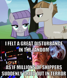 Size: 1178x1375 | Tagged: safe, derpibooru import, edit, edited screencap, screencap, maud pie, mudbriar, earth pony, pony, the maud couple, clothes, discovery family logo, dress, female, male, maudbriar, meme, obi wan kenobi, shipping, smiling, star wars, straight, text