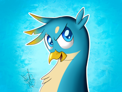 Size: 1200x900 | Tagged: safe, artist:magicbriz, derpibooru import, gallus, griffon, school daze, bust, portrait, signature, solo