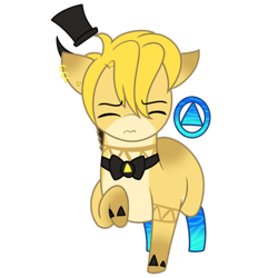 Size: 1024x1024 | Tagged: safe, artist:sketchthebluepegasus, derpibooru import, pony, bill cipher, chibi, eyes closed, male, ponified, simple background, solo, stallion, transparent background