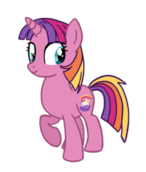 Size: 1103x1300 | Tagged: safe, artist:flipwix, derpibooru import, rainbow flash, oc, oc only, oc:rainbow flash, pony, unicorn, digital art, female, magical lesbian spawn, mare, next generation, offspring, parent:sunset shimmer, parent:twilight sparkle, parents:sunsetsparkle, raised hoof, simple background, solo, transparent background