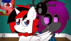 Size: 1280x750 | Tagged: safe, artist:thebadbadger, derpibooru import, oc, oc:aschao galaxy, oc:blood moon, oc:phire demon, alicorn, earth pony, pony, alicorn oc