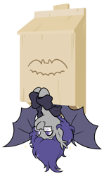 Size: 995x1686 | Tagged: safe, artist:egophiliac, derpibooru import, oc, oc:dusk rhine, bat pony, bat box, cute, glasses, male, no source available, simple background, solo, transparent background, upside down