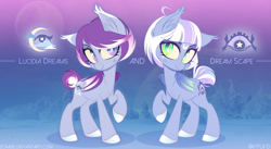 Size: 3000x1647 | Tagged: safe, artist:zombie, derpibooru import, oc, oc:dream scape, oc:lucidia dreams, bat pony, duo