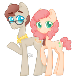 Size: 5000x5000 | Tagged: safe, artist:cupig, derpibooru import, oc, oc only, oc:jelly bean, oc:peanut brittle, earth pony, pony, absurd resolution, brother and sister, colored pupils, female, glasses, male, mare, neckerchief, offspring, parent:cheese sandwich, parent:pinkie pie, parents:cheesepie, siblings, simple background, stallion, transparent background