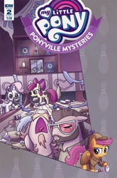Size: 1054x1600 | Tagged: safe, artist:agnesgarbowska, derpibooru import, idw, apple bloom, colter sobchak, jeff letrotski, scootaloo, sweetie belle, spoiler:comic, spoiler:comicponyvillemysteries2, bowling alley, bowling pin, cover, crying, cutie mark crusaders, detective, kingpin, magnifying glass, ponyville mysteries, sherlock hat, trophy