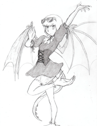 Size: 959x1234 | Tagged: safe, artist:dj-black-n-white, derpibooru import, oc, oc only, oc:frankie, satyr, gothic lolita, offspring, parent:cockatrice, sunglasses, traditional art