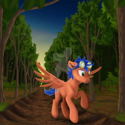 Size: 1024x1024 | Tagged: safe, artist:buchner-art, derpibooru import, oc, oc only, forest, goggles, path, solo, watermark