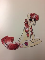 Size: 2448x3264 | Tagged: safe, artist:tillie-tmb, derpibooru import, apple bloom, pony, bow, high res, sitting, solo, tail bow, traditional art