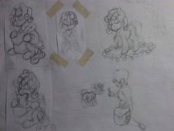 Size: 4160x3120 | Tagged: safe, artist:awesometheweirdo, derpibooru import, sweetie belle, oc, oc:anon, oc:kid anon, cute, ponies eating meat, sketch, sketch dump, traditional art