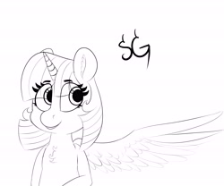 Size: 6000x5000 | Tagged: safe, artist:sunlightgryphon, derpibooru exclusive, derpibooru import, twilight sparkle, alicorn, absurd resolution, chest fluff, monochrome, smiling