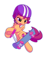 Size: 1100x1400 | Tagged: safe, artist:bobdude0, derpibooru import, scootaloo, pegasus, pony, color outline, cute, female, filly, helmet, outline, scooter, simple background, smiling, solo, tongue out, transparent background