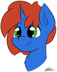 Size: 474x597 | Tagged: safe, artist:seafooddinner, derpibooru import, oc, oc only, oc:cyberpon3, pony, unicorn, bust, ear fluff, male, portrait, simple background, smiling, solo, stallion, transparent background