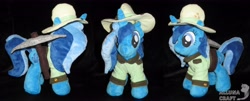 Size: 6869x2768 | Tagged: safe, artist:allunacraft, derpibooru import, oc, oc:spacelight, pony, unicorn, clothes, female, hat, irl, mare, photo, pickaxe, pith helmet, plushie, shirt, solo