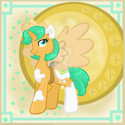 Size: 1024x1024 | Tagged: safe, artist:yoshimarsart, derpibooru import, oc, oc:mint julep, alicorn, pony, fake wings, female, mare, solo, watermark