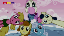 Size: 1280x720 | Tagged: safe, derpibooru import, edit, edited screencap, screencap, berry punch, berryshine, bon bon, carrot top, cherry berry, golden harvest, linky, minuette, shoeshine, sweetie drops, twinkleshine, '90s, fake, longbon, retro, winter wrap up song