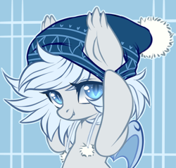 Size: 500x477 | Tagged: safe, artist:cabbage-arts, derpibooru import, oc, oc only, oc:silver puff, oc:snow puff, bat pony, cute, hat, icon, looking at you, solo