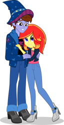 Size: 622x1217 | Tagged: safe, artist:mlp-trailgrazer, derpibooru import, oc, oc only, oc:jessica pedley, oc:xaldin wolfgang, equestria girls, clothes, equestria girls-ified, hat, high heels, jacket, pants, shoes, simple background, transparent background, wizard hat