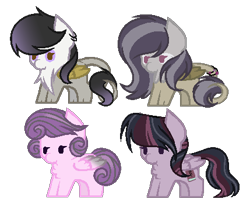 Size: 429x361 | Tagged: safe, artist:marielle5breda, derpibooru import, oc, oc only, oc:music strings, oc:purple note, oc:sound heart, oc:twily, hippogriff, pegasus, pony, chibi, female, interspecies offspring, magical lesbian spawn, offspring, parent:gilda, parent:octavia melody, parent:princess flurry heart, parent:twilight sparkle, parents:flurrytavia, parents:giltavia, parents:twitavia, simple background, transparent background