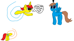 Size: 1406x780 | Tagged: safe, artist:nightshadowmlp, artist:starfleet-timelord, derpibooru import, oc, oc only, oc:game point, oc:steve k, portal