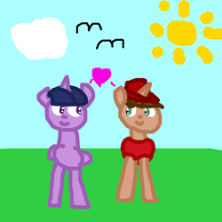 Size: 1200x1200 | Tagged: safe, artist:peternators, derpibooru import, twilight sparkle, twilight sparkle (alicorn), oc, oc:heroic armour, alicorn, 1000 hours in ms paint, canon x oc, heart, ms paint, quality, shipping