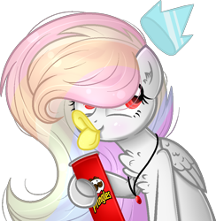 Size: 896x919 | Tagged: safe, artist:angellightyt, derpibooru import, oc, oc only, oc:white rainbow, chips, duckface, food, potato chips, pringles, simple background, solo, transparent background