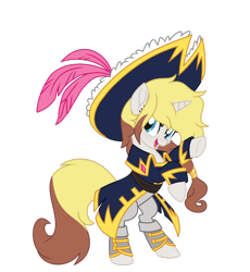 Size: 1024x1114 | Tagged: safe, artist:bezziie, derpibooru import, oc, pony, unicorn, base used, female, hat, mare, pirate outfit, simple background, solo, transparent background