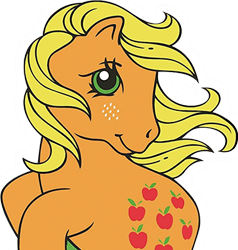 Size: 363x381 | Tagged: safe, derpibooru import, applejack (g1), g1, simple background, solo, transparent background, windswept mane