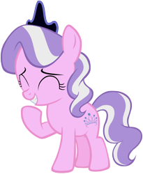 Size: 3216x3928 | Tagged: safe, artist:liggliluff, derpibooru import, edit, editor:slayerbvc, diamond tiara, earth pony, pony, accessory swap, crown, female, filly, giggling, jewelry, regalia, simple background, solo, transparent background, vector, vector edit