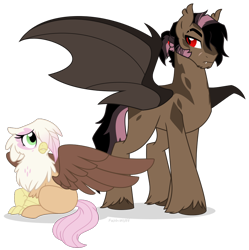 Size: 914x918 | Tagged: safe, artist:faith-wolff, derpibooru import, oc, oc only, oc:aerenth, oc:galah rose, bat pony, classical hippogriff, hippogriff, hybrid, pony, brother and sister, crouching, duo, female, half-siblings, interspecies offspring, magical lesbian spawn, male, next generation, offspring, parent:fluttershy, parent:gilda, parent:king sombra, parents:gildashy, parents:sombrashy, siblings, sideburns, simple background, slit eyes, stallion, transparent background