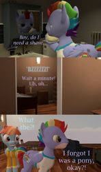 Size: 1280x2160 | Tagged: safe, artist:red4567, derpibooru import, bow hothoof, windy whistles, pony, 3d, clothes, comic, garfield, mirror, oops, ponified, rainbow dash's parents, shaved, shirt, source filmmaker