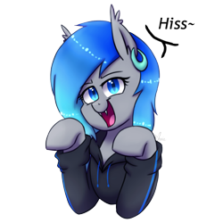 Size: 430x430 | Tagged: safe, artist:ghostlymarie, derpibooru import, oc, oc:aquamarine midnights, bat pony, bat pony oc, clothes, ear piercing, earring, hissing, hoodie, jewelry, piercing, simple background, transparent background