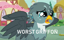 Size: 1118x708 | Tagged: safe, derpibooru import, gabby, griffon, downvote bait, gabbuse, op is a cuck, sad, worst pony