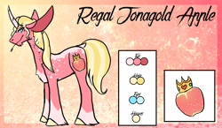 Size: 2232x1296 | Tagged: safe, artist:thebigearredbat, derpibooru import, oc, oc only, oc:regal jonagold apple, unicorn, big ears, curved horn, magical gay spawn, male, offspring, parent:big macintosh, parent:prince blueblood, parents:bluemac, reference sheet, solo, stallion, straw in mouth, unshorn fetlocks