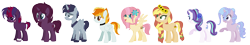 Size: 2620x468 | Tagged: safe, artist:venomns, derpibooru import, oc, oc only, oc:butterscotch, oc:caramel, oc:cherry pie, oc:dusk, oc:flare, oc:lunar moon, oc:northern stars, oc:orchid glow, earth pony, pegasus, pony, unicorn, base used, female, floral head wreath, flower, magical lesbian spawn, male, mare, offspring, parent:applejack, parent:coloratura, parent:fluttershy, parent:pinkie pie, parent:rainbow dash, parent:rarity, parent:spitfire, parent:starlight glimmer, parent:sunburst, parent:sunset shimmer, parent:tempest shadow, parent:trixie, parent:twilight sparkle, parents:appleshimmer, parents:flutterburst, parents:raralight, parents:spitdash, parents:starity, parents:tempestlight, parents:trixiepie, simple background, stallion, transparent background