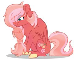 Size: 1938x1505 | Tagged: safe, artist:marielle5breda, derpibooru import, oc, pegasus, pony, female, mare, offspring, parent:big macintosh, parent:fluttershy, parents:fluttermac, simple background, sitting, solo, transparent background