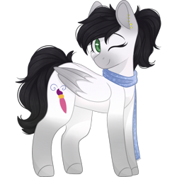 Size: 2048x2048 | Tagged: safe, artist:cinnamontee, derpibooru import, oc, oc only, oc:tess, pegasus, pony, clothes, female, high res, mare, one eye closed, scarf, simple background, solo, transparent background, wink