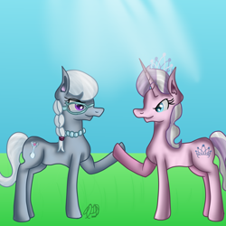 Size: 1536x1536 | Tagged: safe, artist:commandereclipse, derpibooru import, diamond tiara, silver spoon, earth pony, pony, unicorn, duo, female, filly, glasses, jewelry, necklace, race swap, tiara, unicorn diamond tiara